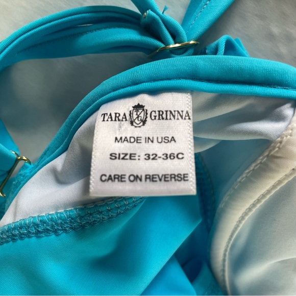 Tara Grinna blue 2-pc tankini and bottom swimsuit adjustable straps Sz 4 32-36 C - Picture 11 of 12